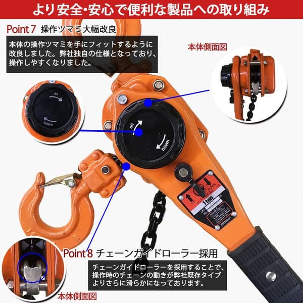 チェーンブロック 1トン レバーホイスト 荷締め機 1.5m 高品質 小型軽量