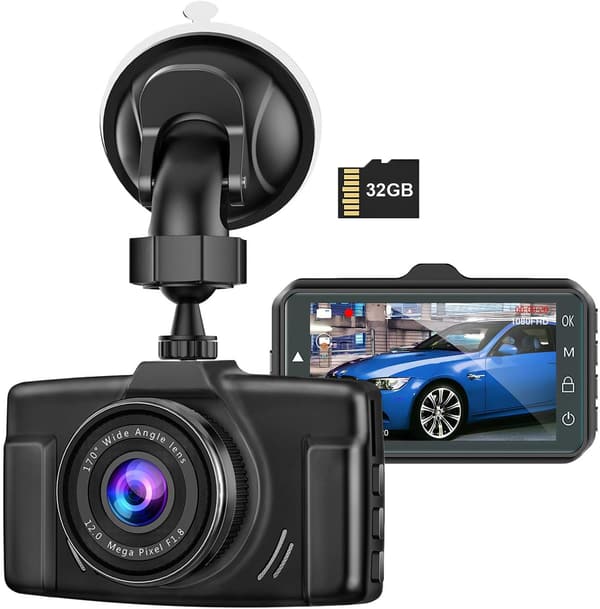1080PフルHD ドライブレコーダー 170度広角 32GBカード付 自動録画 Gセンサー搭載 駐車監視機能 エコ省電力 日本語説明書付き