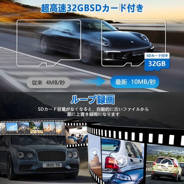 1080PフルHD ドライブレコーダー 170度広角 32GBカード付 自動録画 Gセンサー搭載 駐車監視機能 エコ省電力 日本語説明書付き