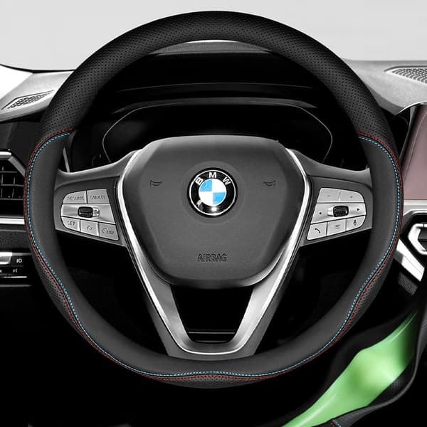 BMW ステアリングカバー 本革メッシュデザイン Mサイズ 38CM 高級牛革