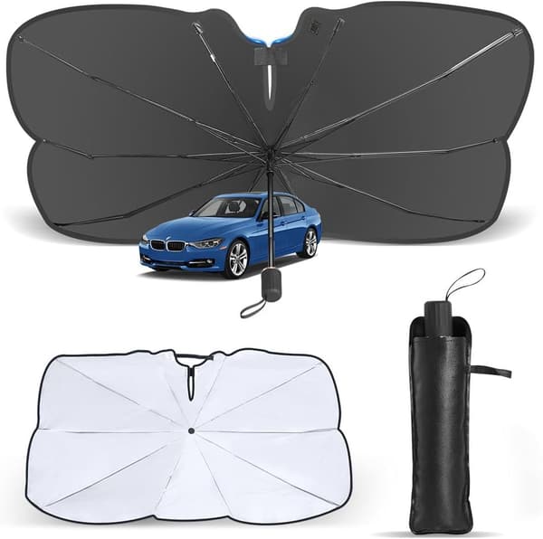 新型軽自動車用 折り畳み式サンシェード UVカット 日除け 暑さ対策 収納ポーチ付き (Mサイズ 約135×73cm)