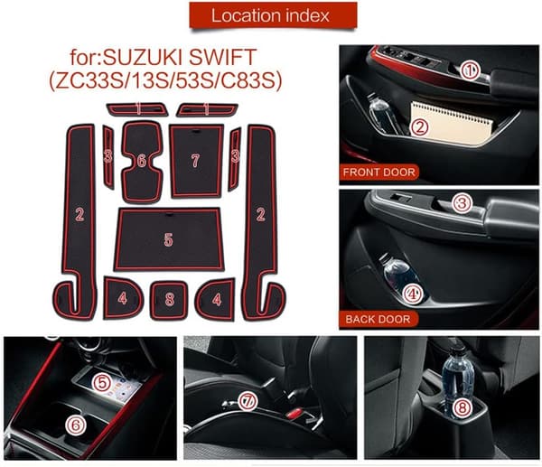 スイフトスポーツ用ノンスリップラバーマット 12PCS 赤+黒 インテリアアクセサリー