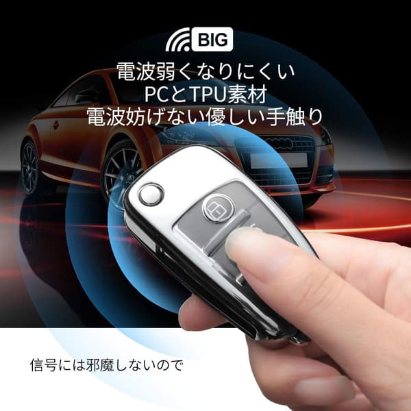 アウディ用キーケース 高級TPU製 汚れ・傷防止 軽量 カバー (青)