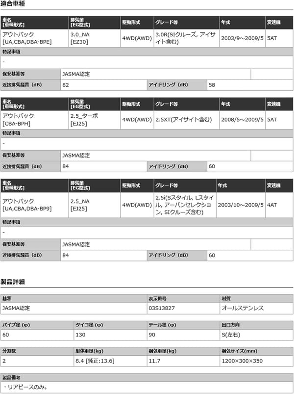 スバル アウトバック BP9 用 柿本改 Regu.06&R マフラー