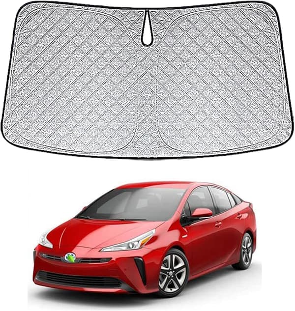 プリウス50系用 フロントガラス サンシェード 高密度生地 断熱効果 日焼け防止 折りたたみ収納袋付き シルバー