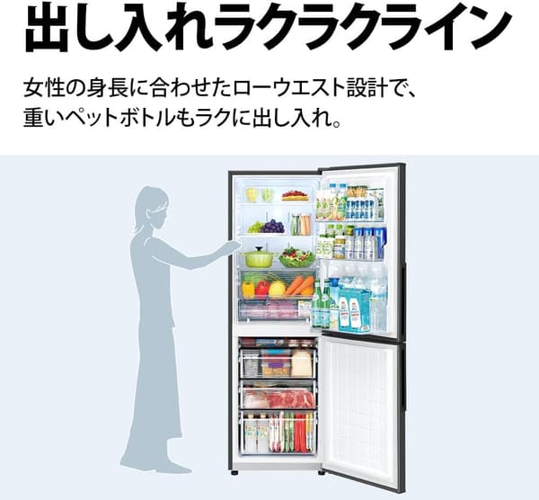 冷蔵庫 310L 幅56.0cm 右開き SJ-PD31K-W アコールホワイト 大容量冷凍室 プラズマクラスター