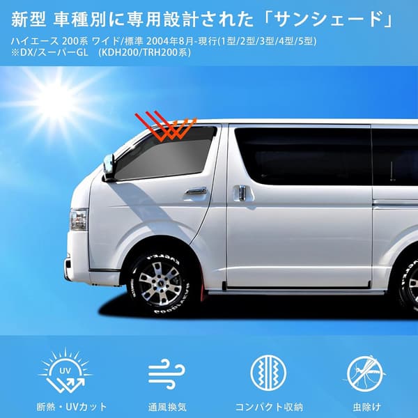 ハイエース 200系 専用 マグネット式サンシェード 2in1 車用 メッシュカーテン UVカット 日除け 断熱 通気性 2枚セット