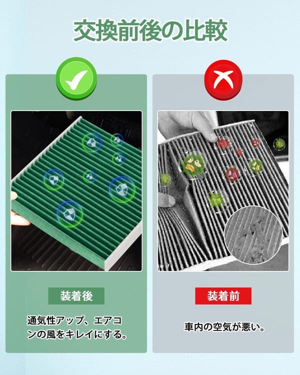 トヨタ ハイエース 200系専用 エアコンフィルター 抗ウイルス 高除塵・活性炭配合 (グリーン)