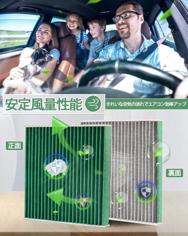 トヨタ ハイエース 200系専用 エアコンフィルター 抗ウイルス 高除塵・活性炭配合 (グリーン)