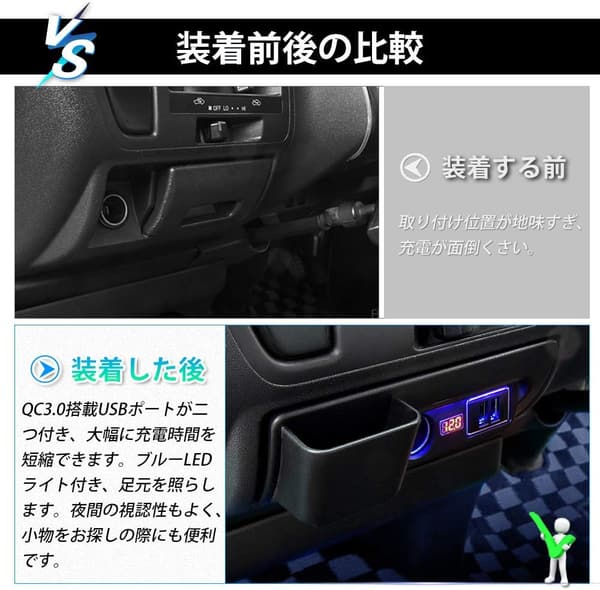 トヨタ ハイエース 200系 増設電源ユニット USB QC3.0×2 シガーソケット 車両電圧計付 取り付け簡単