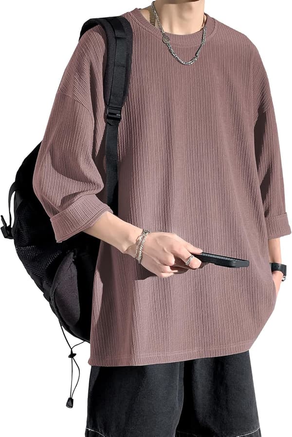 夏向け メンズ 七分袖 無地 Tシャツ ゆったり シンプル 柔らかい肌触り