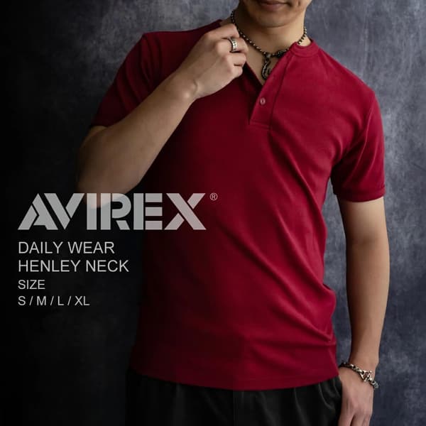 抗菌防臭ヘンリーネック半袖Tシャツ メンズ アヴィレックス DAILY RIB