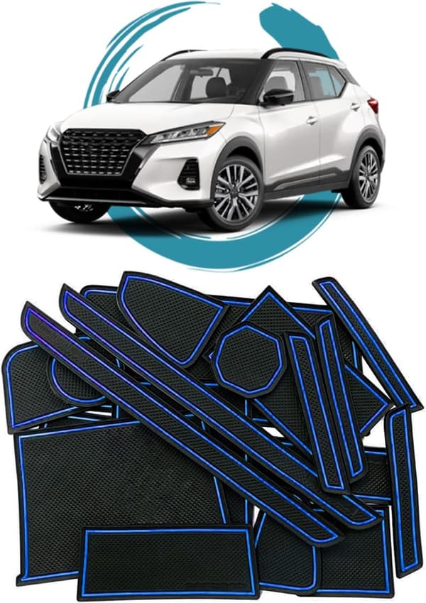 日産キックス専用ラバーマット 15枚セット 滑り止め・傷防止・ノイズ軽減カスタムパーツ(ブルー)