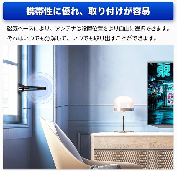 2025年最新 室内地デジアンテナ 磁気ベース 360度受信 3Mケーブル UHF/VHF互換