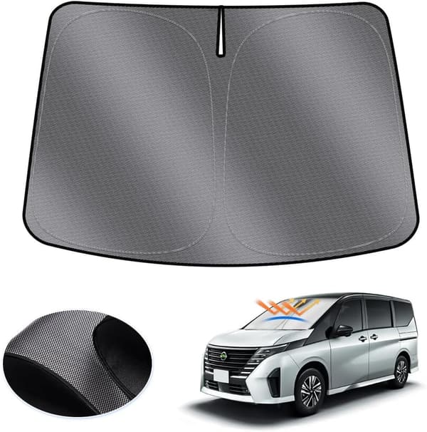 日除けサンシェード ニッサン セレナ C28 6代目 フロントガラス用 UVカット 断熱 スポーツタイプ ドット柄 収納袋付