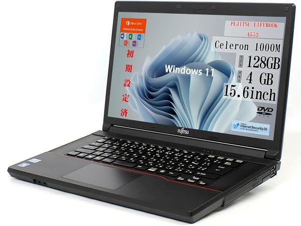 中古ノートパソコン 富士通 A553 15.6インチ Windows 11 MS Office 2019搭載 メモリ4GB SSD128GB