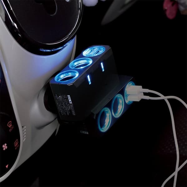 車内用ツインソケット分配器＆USBポート（4.8A） PZ-710