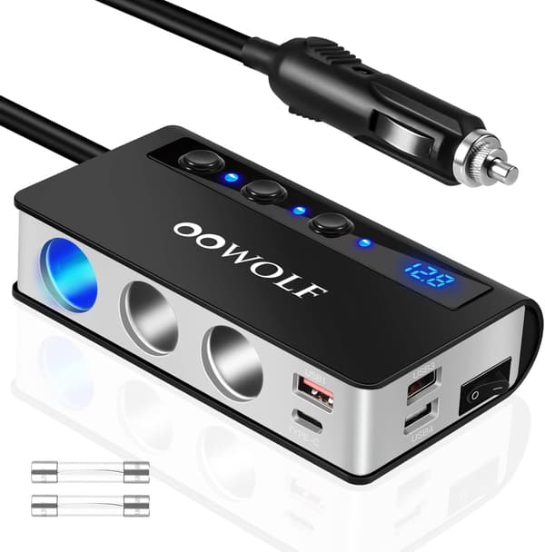 急速充電器 OOWOLF 3連 180W USB×4ポート 12-24V車対応 LED電圧測定付き