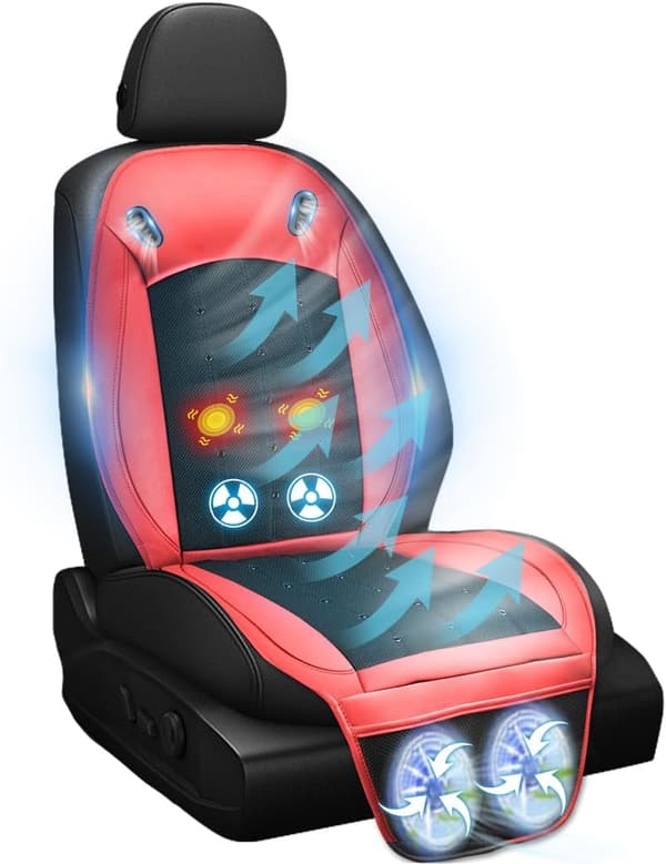猛暑対策 車用クーラーシート 【振動機能・無段階風量調節】 超大型ファン搭載 低騒音設計 DC12V/24V対応 取り付け簡単