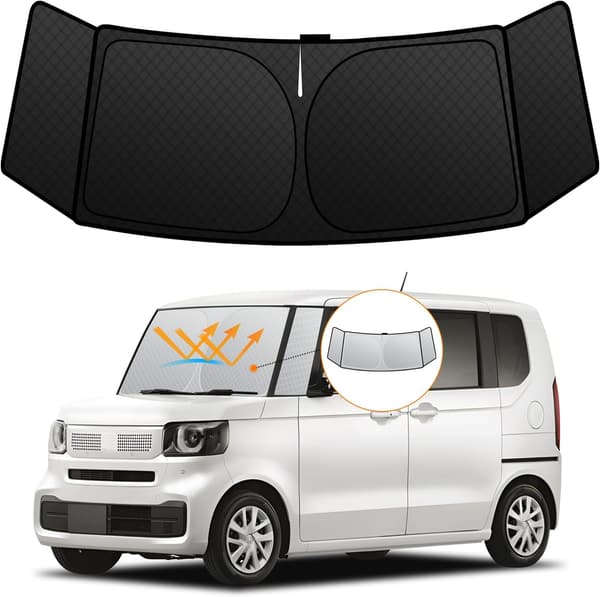 ホンダ N-BOX用 フロントガラスサンシェード UVカット 折り畳み式 収納袋付き 3代目専用