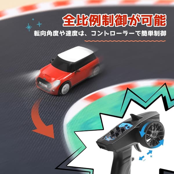 BMWミニクーパー 1/76スケール ラジコンカー LEDライト・Type-C充電 男の子向け 誕生日プレゼント