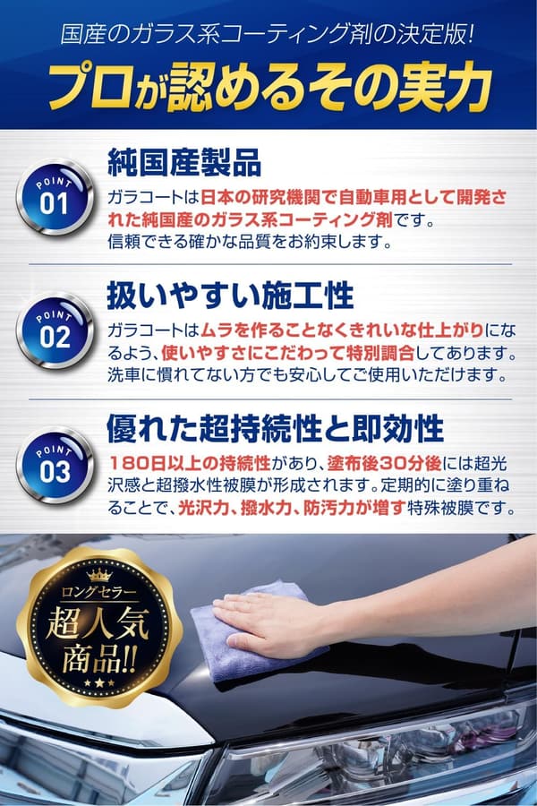 ガラス系コーティング剤 100ml 超撥水 車両用全色対応 洗車・メンテナンス用