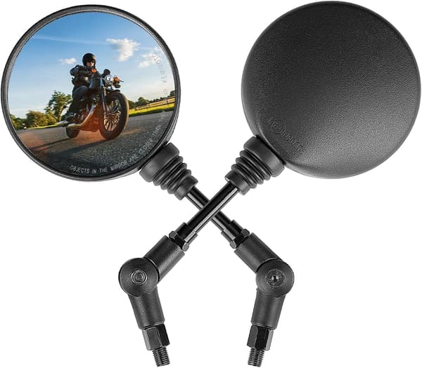 可動式バイクミラー 可倒式 丸型 10mm/8mm 汎用 黒 ブラック アンダー用
