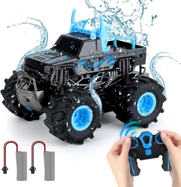 水陸両用ラジコンカー 子供向け 360度回転 USB充電式 オフロード 4WD
