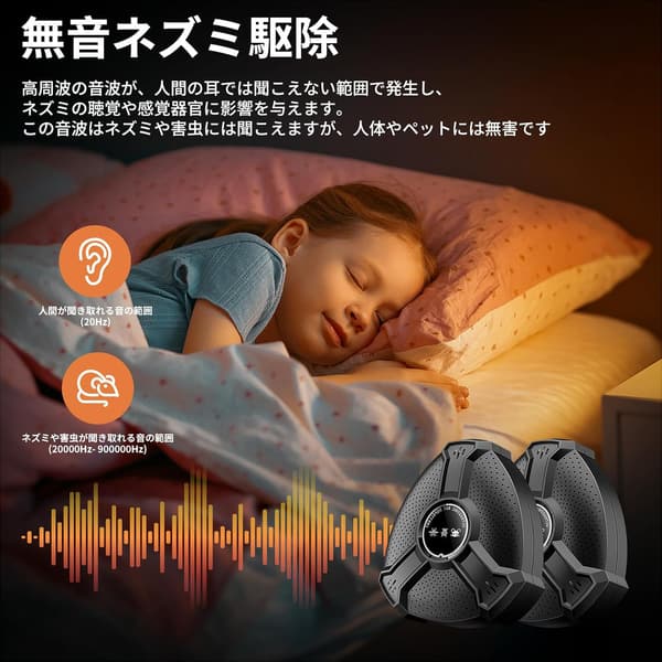 ネズミ駆除器 360°全方位カバー 超音波タイプ 230畳対応 省エネ・静音・無害 (2個セット)
