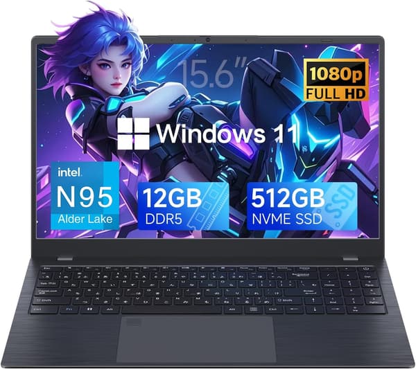薄型15.6インチノートパソコン Intel Core N95 Windows 11 Pro対応 12GB RAM+512GB SSD