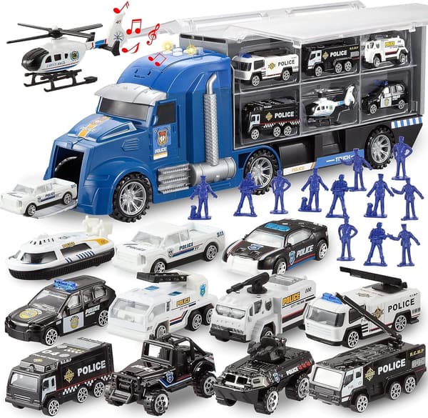 クリスマス・誕生日向け 合金製パトカー＆トラックおもちゃセット 乗せて運べるミニカー（6歳以上）