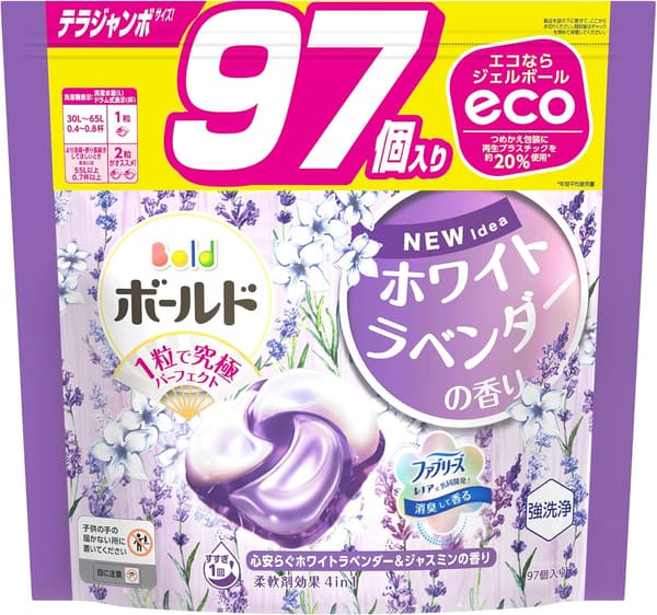 ホワイトラベンダー＆ジャスミンのボールド洗濯洗剤ジェルボール4D詰め替え97個