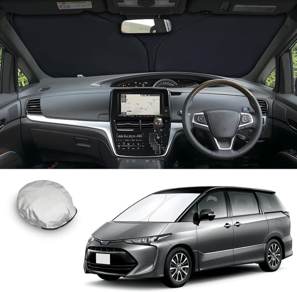トヨタエスティマ専用 3代目/AHR20W型フロントサンシェード UVカット 6層構造 折りたたみ収納袋付き