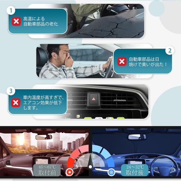 トヨタエスティマ専用 3代目/AHR20W型フロントサンシェード UVカット 6層構造 折りたたみ収納袋付き
