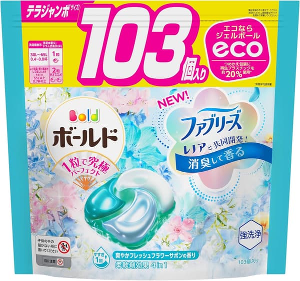 フレッシュフラワーサボン ボールド洗濯洗剤 ジェルボール4D 詰め替え103個【大容量】