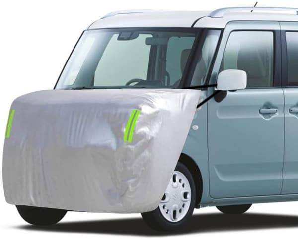 軽自動車用ボンネット保護カバー 厚地・裏起毛タイプ 防炎 蛍光反射ストリップ付き Sサイズ