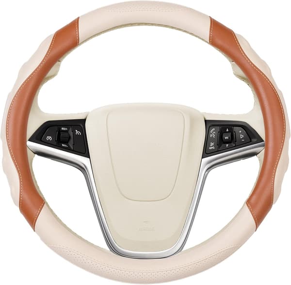 軽自動車・普通車用ハンドルカバー Sサイズ 36.5-37.9cm 滑り止め 3Dグリップ (ベージュ)