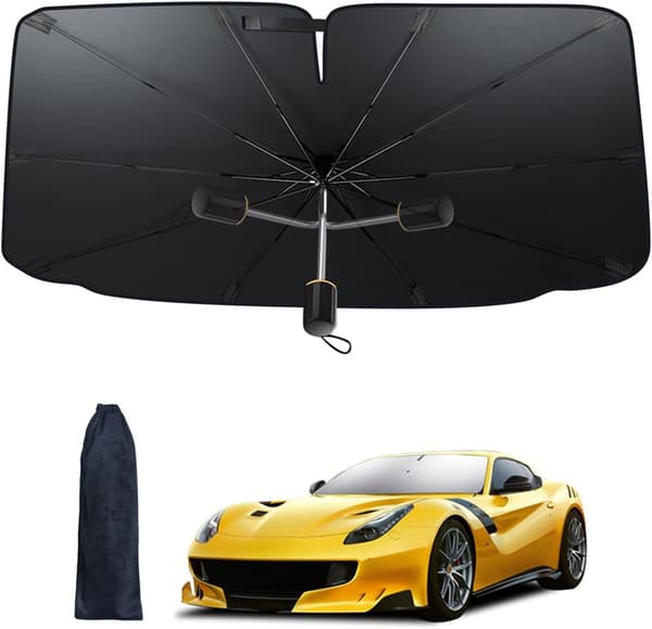 【車用サンシェード】傘型 完全フィット Lサイズ 遮光・遮熱 紫外線対策 折り畳み式 収納ポーチ付き