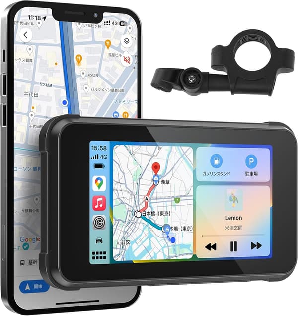 バイク用スマートモニター 5インチ IPS液晶 防水防塵 Bluetooth対応 取付ホルダー付