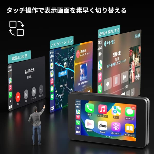 バイク用スマートモニター 5インチ IPS液晶 防水防塵 Bluetooth対応 取付ホルダー付