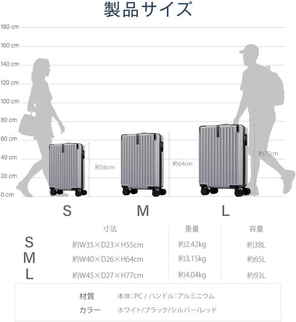 機内持ち込み Sサイズ キャリーケース 38L 超軽量 360度回転 静音 TSAロック搭載 (ホワイト)