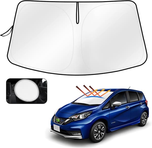 日産ノートE12専用サンシェード 遮光・UVカット・簡単取付・収納袋付