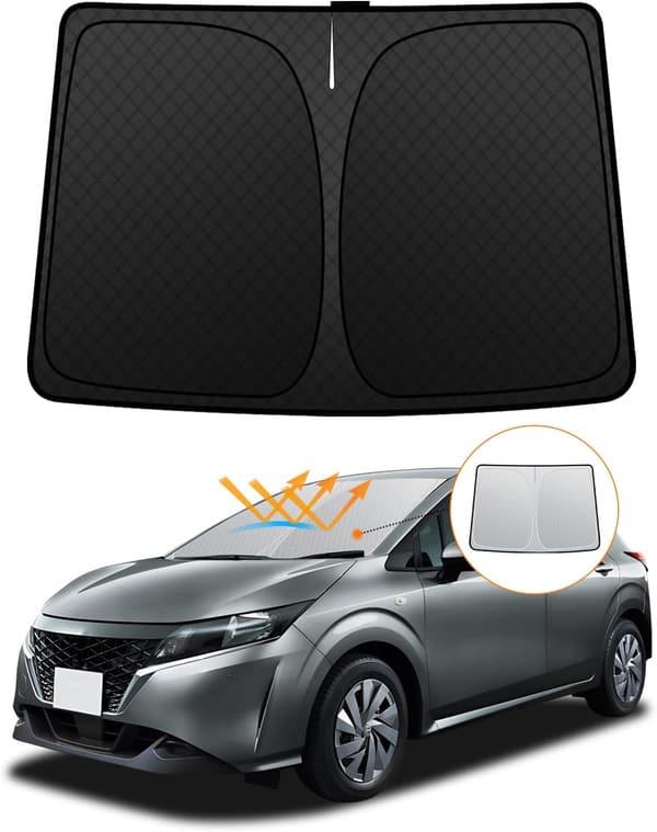日産ノート E13系専用 フロントガラスサンシェード UVカット 折り畳み式6層構造 収納袋付き
