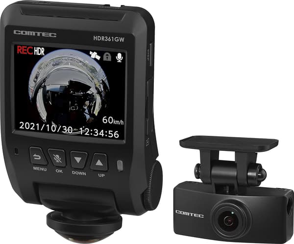 360°全方位録画 車用ドライブレコーダー HDR361GW リヤカメラ付 microSDカード32GB 日本製 3年保証 駐車監視機能付き