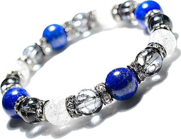 金運・厄除けの天然石パワーストーンブレスレット メンズ ラピスラズリ・クラック水晶 付属袋付き