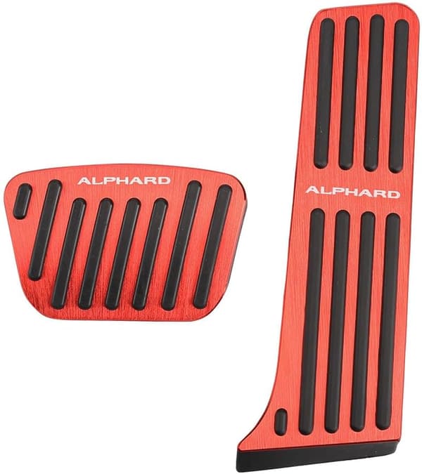 アルファード40系専用 アルミペダルカバー 2点セット（レッド） 工具不要 防キズ・防汚れ・滑り止め