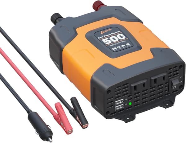 車載用 500W DC12V-AC100V インバーター 2口 許容変換効率88％ コンパクト 日本語取扱書・保証書付き