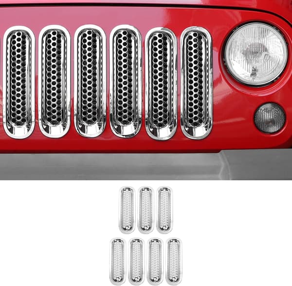 2007-2018 Jeep Wrangler JK & Unlimited用 クロムメッシュグリルインサート