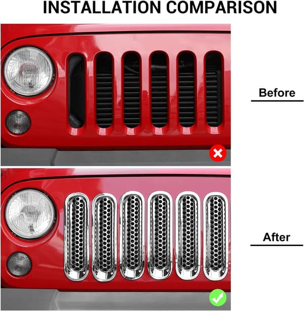 2007-2018 Jeep Wrangler JK & Unlimited用 クロムメッシュグリルインサート