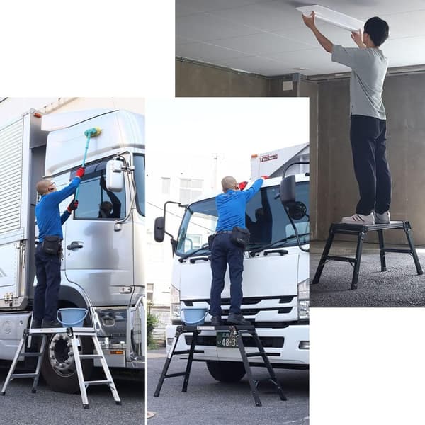 軽量折りたたみアルミ脚立 Step2 70×30cm 幅広ステップ 自動車洗車用 シルバー